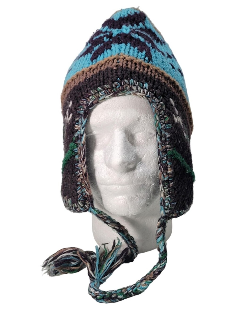American Eagle Outfitters Blue & Brown Snowflake Pattern Knitted Trapper Hat Cap